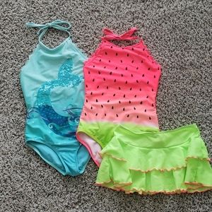 2 EUC Cat & Jack 7/8 Bathing Suits and Skirt